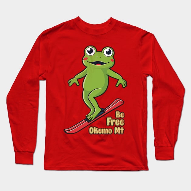 Cute Frog Skiing Okemo Mountain Long Sleeve T-Shirt by Surrealcoin777